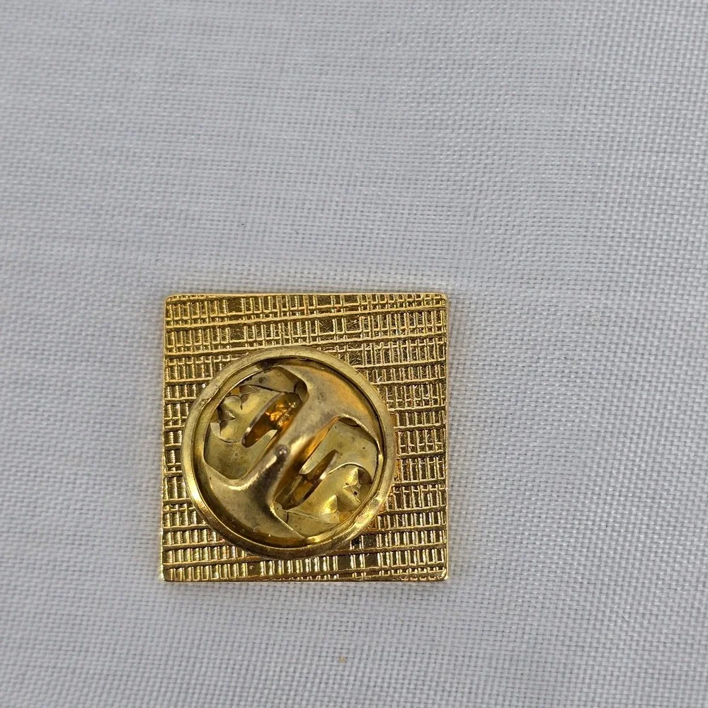 Vintage HR Initials Lapel Pin Navy Blue Enamel Gold Tone Square Professional Tie